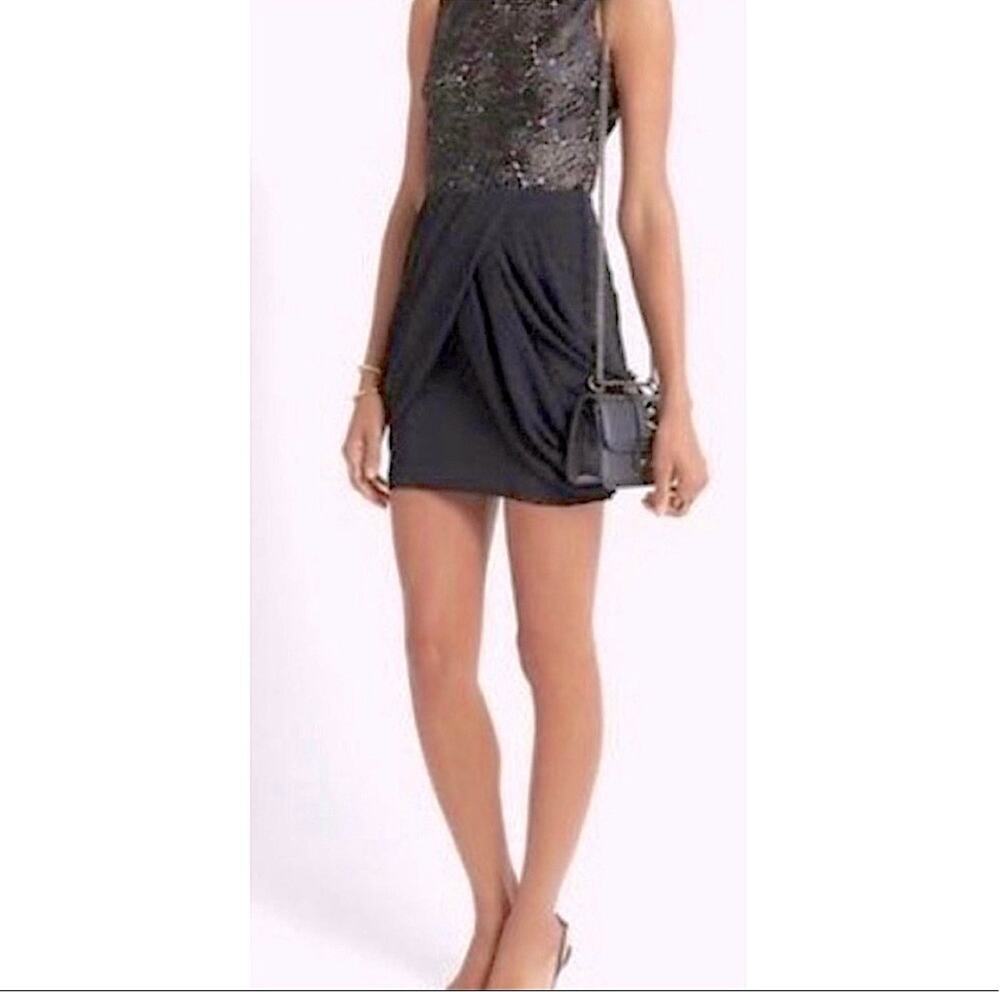A.L.C. Black Lace Silk Draped Mini Cocktail Dress Sleeveless Quiet Luxury Size 0